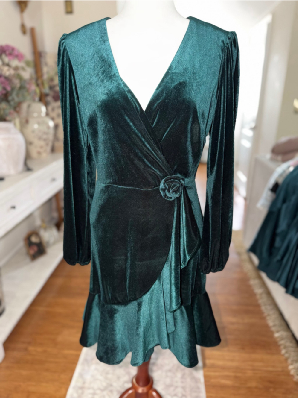 Maison Tara Green Velvet Mini Dress Size 8